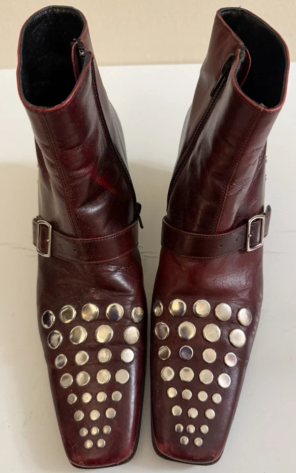 Gianni Barbato Oxblood 靴子银色耳钉女式 37 码 — 第 3/4 张图片