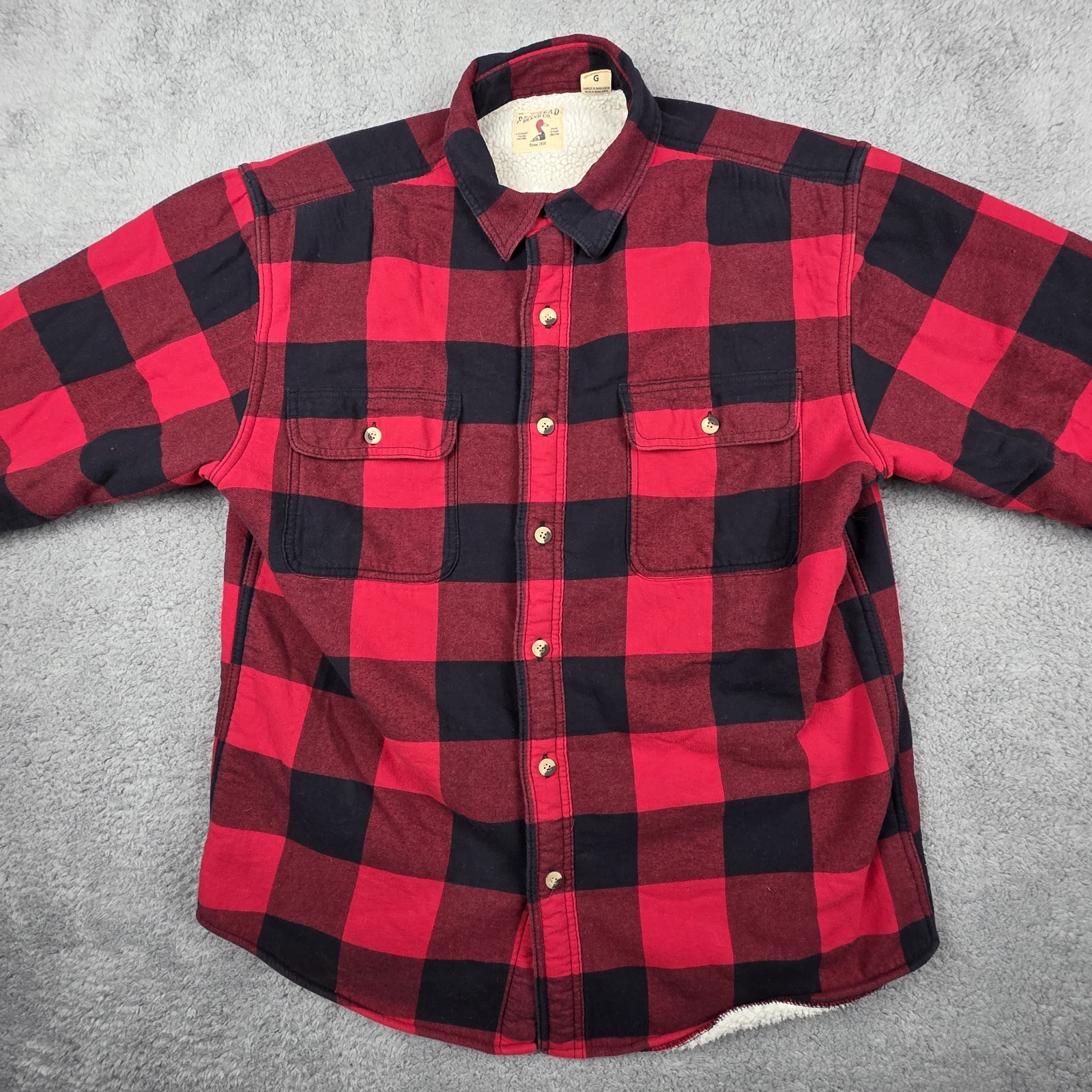 Vintage Red Head Sherpa-Lined Buffalo Plaid Shacket for Men Size Large