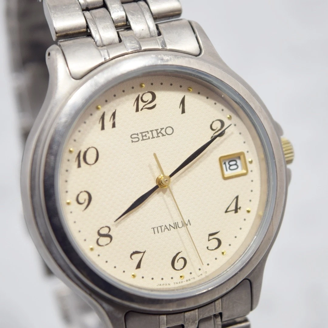 [Vidrio Nuevo] Reloj Cuarzo Hombre SEIKO TITANIUM 7N42-8A60 1997 Vintage Batería Nueva
