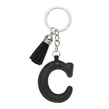 Initial Letter Keychain, Cute Leather Keychains with Tassel Letter C, Black