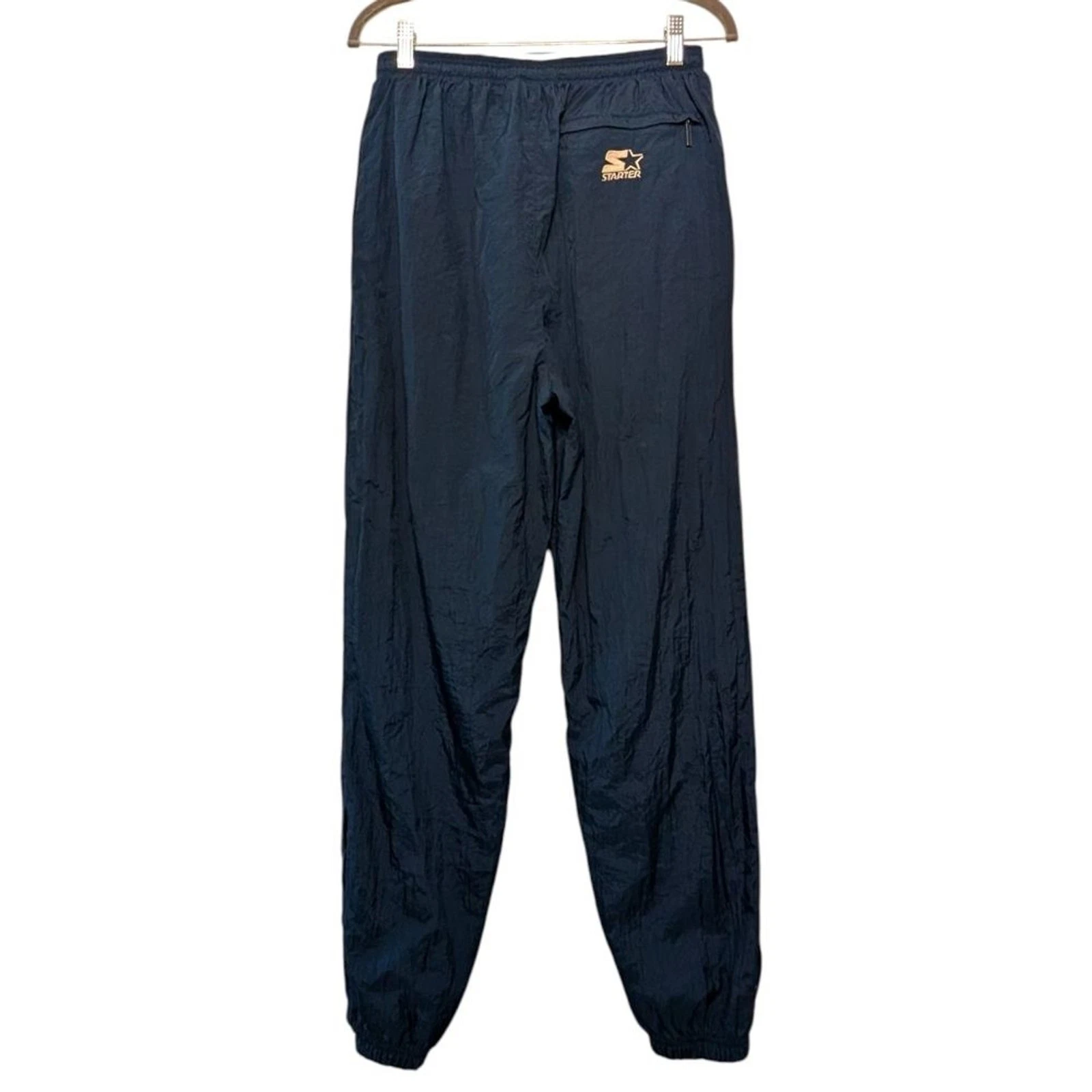 Vintage 90s Starter Jogger Pants | Medium | Navy Blue Crinkle Nylon