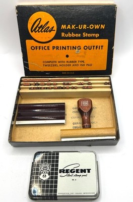 Vintage Atlas Mak-Ur-Own Rubber Stamp Office Printing Outfit Kit Made In USA