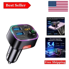Bluetooth 5.4 FM Transmitter Car Adapter with Hi-Fi Sound & Fast Charging