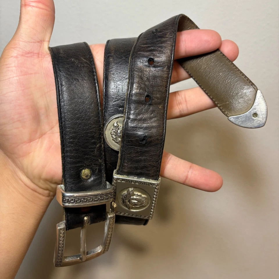 Cinturón de Cuero Gianni Versace Medusa Dorado Plata Talla 30-32 Negro Años 90 De Colección Foto 2 de 4