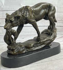 Híbrido Perro Lobo Solitario Coyote Bronce Mármol Estatua Arte Vida Silvestre Escultura Estatua