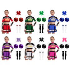 Kids Girls Sets 2Pcs Outfits Cosplay Uniform Crop Top Long Sleeve Sheer Mesh
