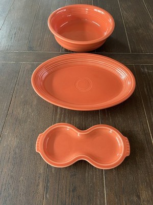 Lot Of Fiestaware Orange Color Poppy 10 1/2 Inch Serving Bowl - Platter- Tray