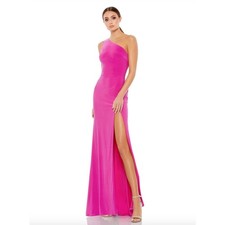 MAC DUGGAL Dress Size 0 Evening Gown Jersey Pink One Shoulder Draped Back NEW