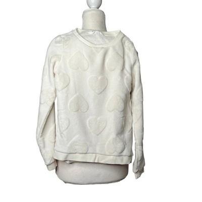 h&m girls kids heart print crew neck sweatshirt cream sz 8 10y