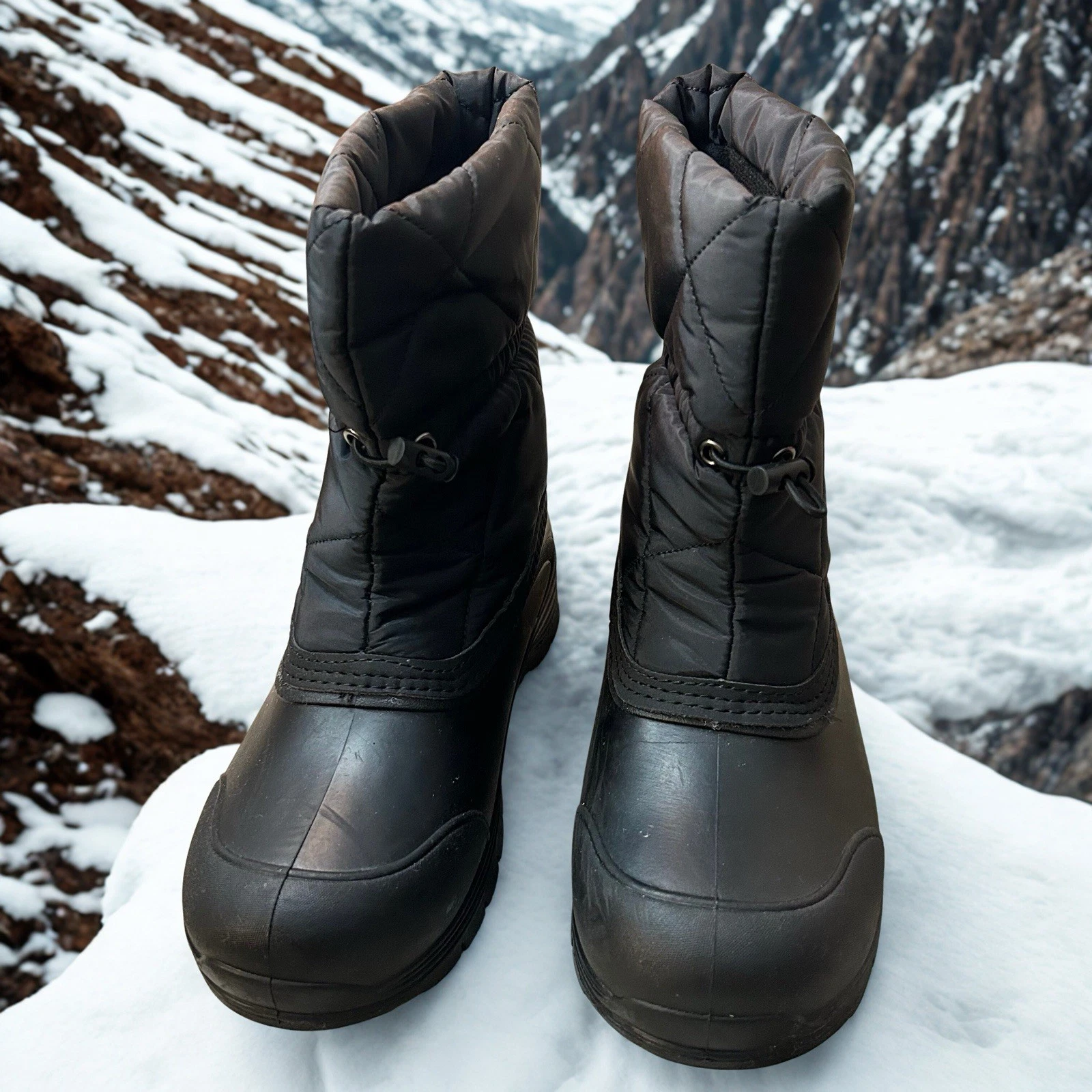 Ozark Trail Mens Black Quilted Nylon Rubber Shell Winter Snow Boots Size 7