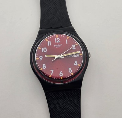 Swatch Burgundy Dial Sir Swatch GB101 Vintage Quartz Watch Swiss Made c.1986