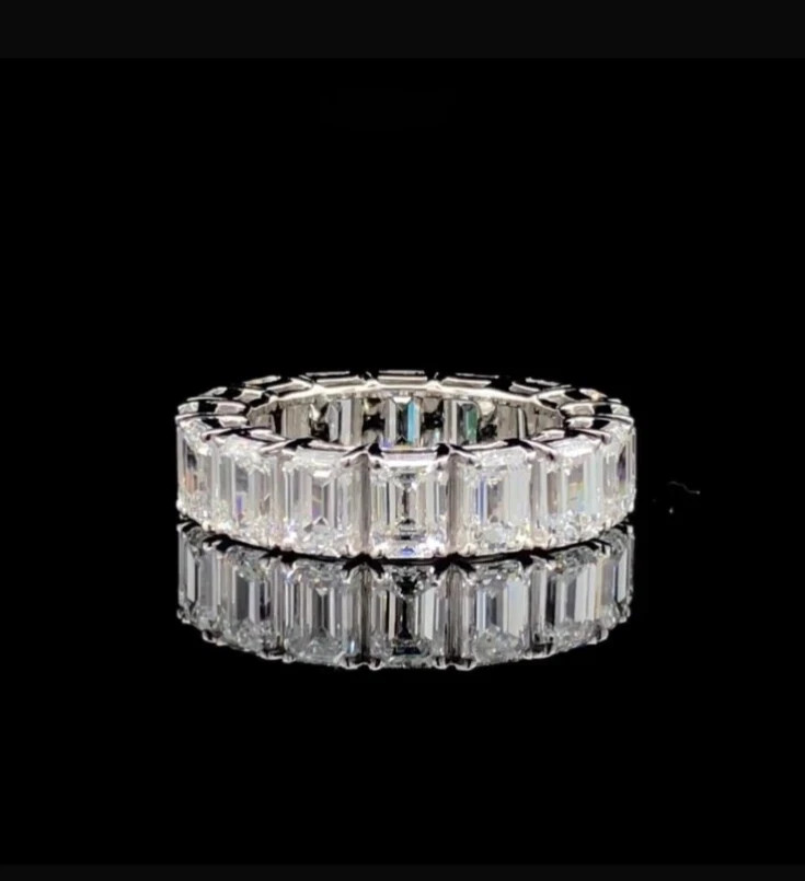 Emerald Cut 14k White Gold Diamond Eternity Band E F VVS2 8 Carat Lab Grown