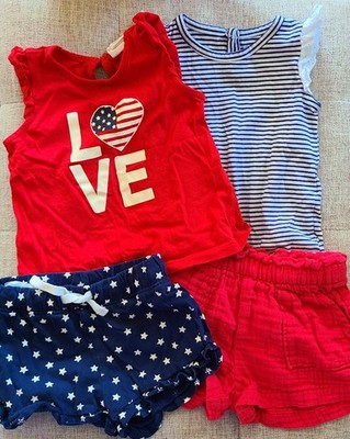 Patriotic Baby Girls Clothing Lot Size 6M 4th of July Red White & Blue Mix Match