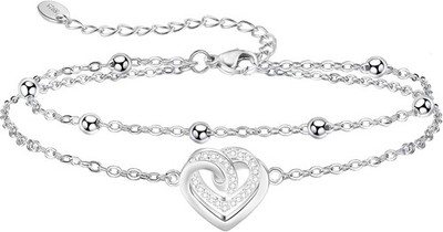 Infinity Herz Fußkettchen - Damen 925 Sterling Silber - Verstellbar 23+5cm