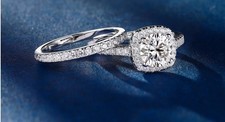 Stunning Halo Wedding Ring Set - 925 Sterling Silver Cubic Zirconia - Size 8