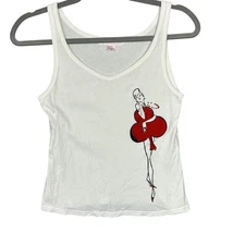 Vintage Victoria's Secret Tank Top Womens Small White Y2K Graphic Rhinestone 00s