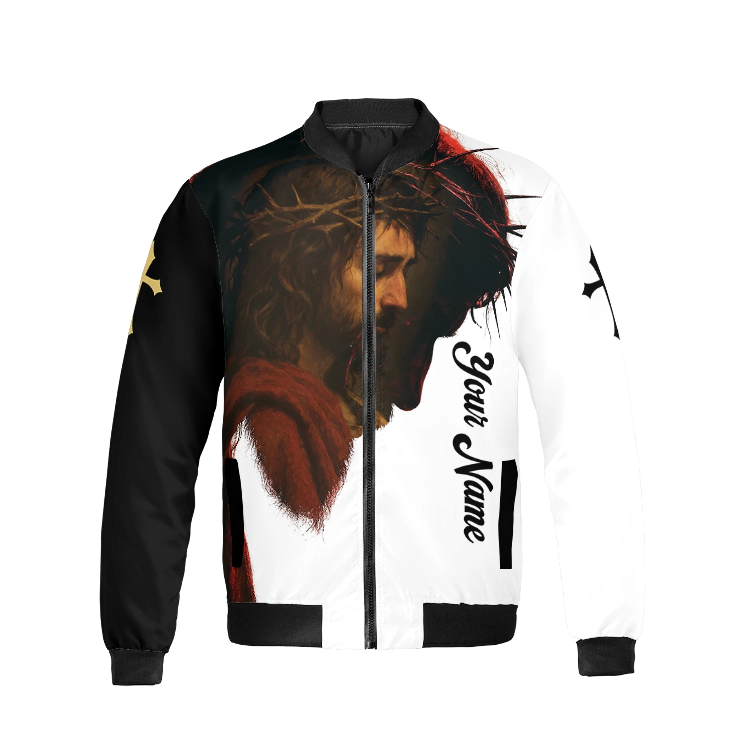 Personalized Jesus Crown Of Thorns Faith Christmas Gift Christians Bomber Jacket image 2