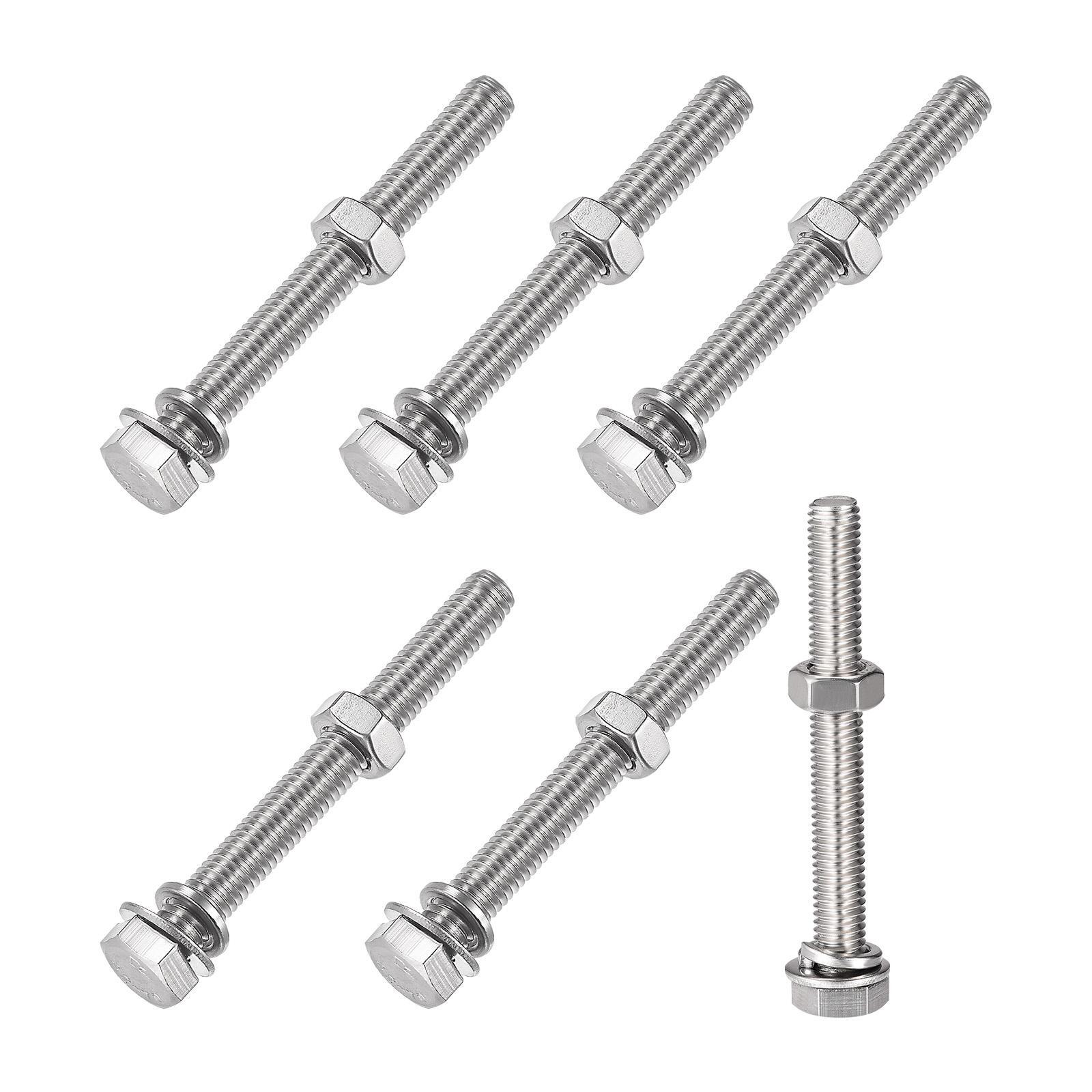 M8x65mm Hex Head Screws Bolts Nuts Flat Lock Washers Kit 6 Sets