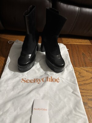 See By Chloe black leather platform ankle boots size 8 / 38