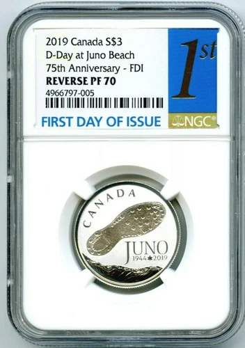 2019 $3 CANADA SILVER NGC PF70 REVERSE PROOF D-DAY JUNO BEACH- 1st DAY ISSUE! 