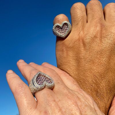 Sterling Silver 925 Huge Big Heart Shape Ring Flooded Out CZ Iced Size 10