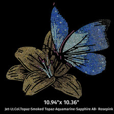 Rhinestone "FLOWER With BUTTERFLY" Iron On Transfer Hot Fix