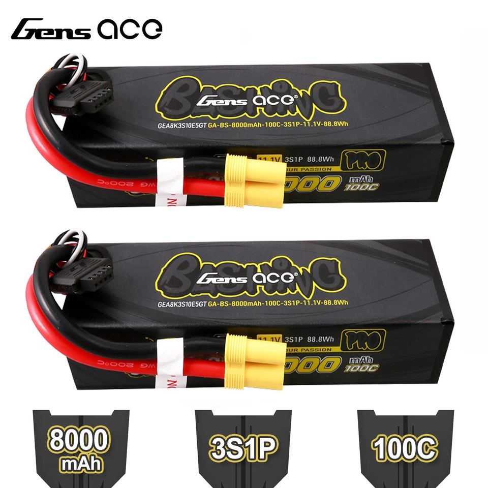 GENS ACE 2X GensAce G-Tech 8000mAh 11.1V 100C 3S Lipo Akku EC5 Für 1:8 1:10 ARRMA RC Auto