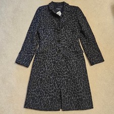 Hobbs London Jacket Womens Size 8 Animal Print Wool Grey Black Long Duster Coat