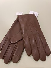 NWT 130 Men  s COACH 54182 Dark Saddle Brown Leather Basic TECH GLOVES MED Lined
