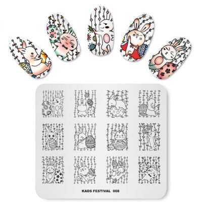 Nail Art Stempelplatte Bild KADS Frohe Ostern Hase Hasen Eier (KAD008)