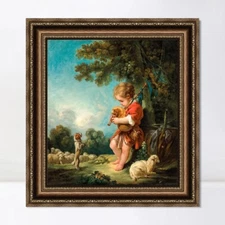 Framed Canvas Print Shepherd Boy Playing Bagpipes by Francois Boucher Home Decor