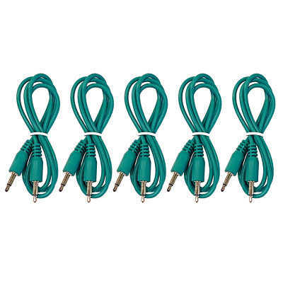 (5) Pack of Green 3.5mm MONO TS Cables for Eurorack Modular Synth Synthesizers