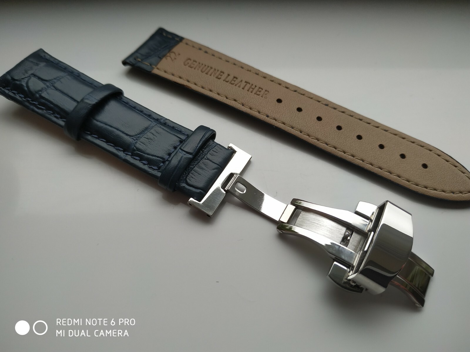 Navy blue real leather strap for Breitling Tissot IWC watch clasp 1824