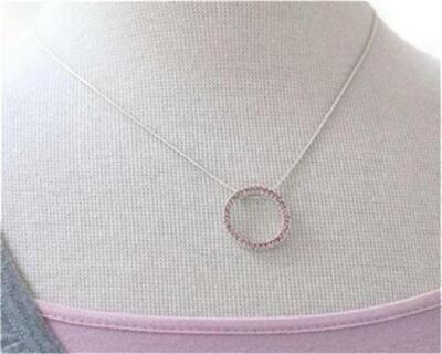 BREAST CANCER AWARENESS 1'' DIA. CIRCLE OF LIFE PINK CRYSTAL NECKLACE 16'' CHAIN