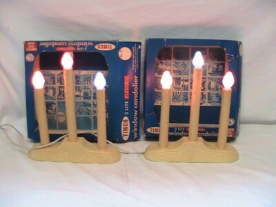 2 VINTAGE TIMCO 3 LIGHT WINDOW CANDOLIER #37 IN ORIGINAL BOXES WITH BULBS
