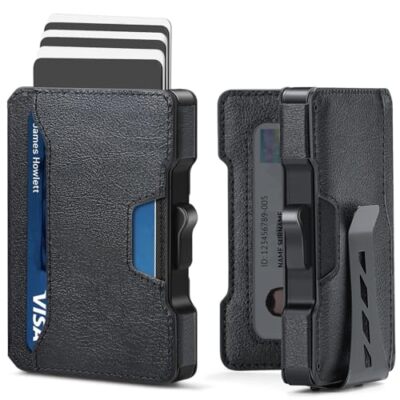 Slim for Men - Minimalist Mens  with Money Clip, Aluminum Pop Up Card Case and