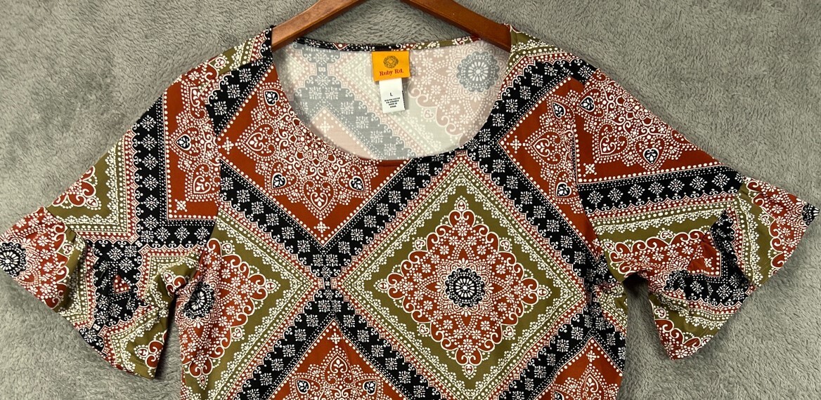 RUBY RD Womens Large Top Brown Textured Geometric… - image 9