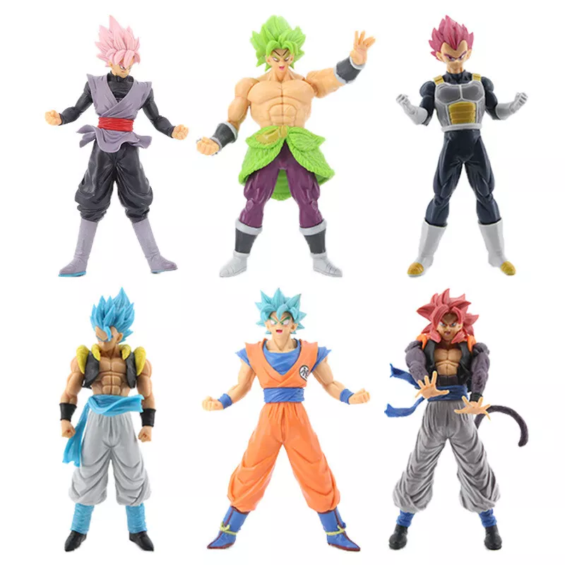 Kit 4 Bonecos com Base Action Figure Goku SSj Broly Vegetto Goku