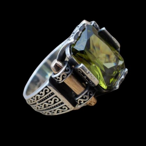 Men's Ring 925K Sterling Silver Turkish Jewelry Peridot Stone All Size - Picture 1 of 3