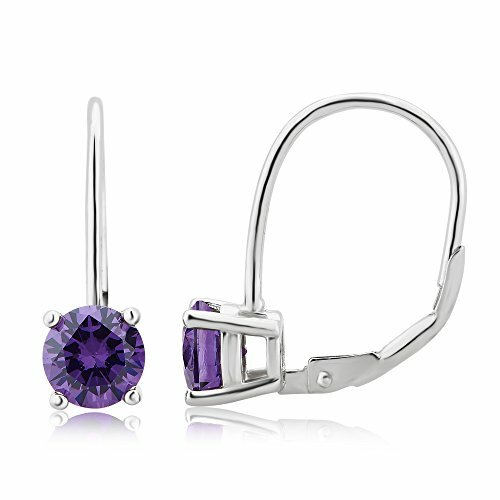 Amethyst Stone Prong Set Sterling Silver Fine Jewelry Leverback Hoop Earrings - Picture 1 of 4
