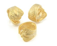 Spoon Ring Flower Patterned Adjustable Matte Gold Plated Brass 7US