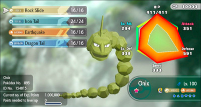 Pokemon Let's Go Pikachu/Eevee 6IV Max AV Shiny Onix