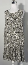 DECJUBA Womens Brown & White Cheetah Spotted Sleeveless Smock Dress Size S