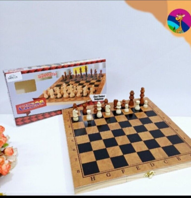 Board Game 3 in 1 Chess Checkers Backgammon Wooden 50 x 25 cm | eBay