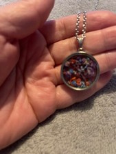 Vintage Jewellery Art Deco Real Dried Flowers In Celluloid Pendant With Chain