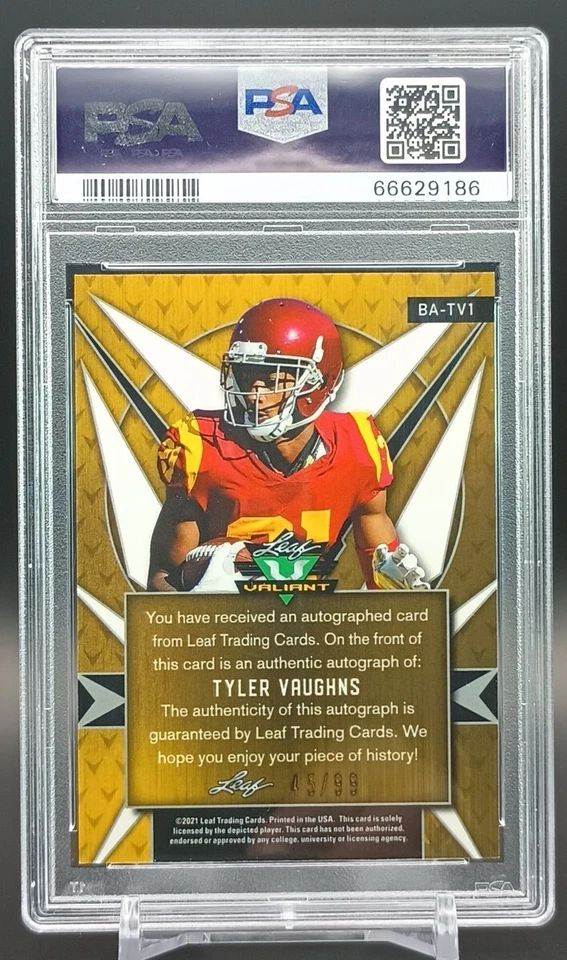 TYLER VAUGHNS 2021 LEAF METAL DRAFT #BA-TV1 Valiant RC AUTO GREEN 45/99 PSA 10 - Image 2 of 4