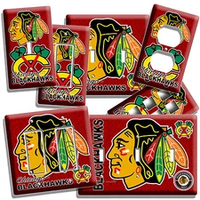CHICAGO BLACKHAWKS HOCKEY LIGHT SWITCH POWER OUTLET WALL PLATE MAN CAVE HD DECOR