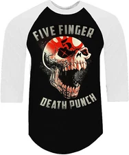 FIVE FINGER DEATH PUNCH SKULL ROCK SHIRT RAGLAN 3/4 SLEEVE (Multiple Variations)
