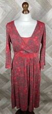 Ladies White Stuff Faux Wrap Red Floral Print Rear Waist Tie Dress Size 12