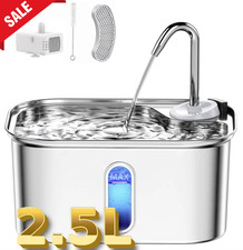 Stainless Steel Cat Water Fountain 2.5L 85oz Quiet BPA-Free 6-Layer Filter